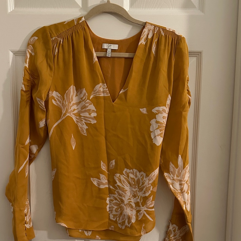 Joie Floral Mustard V-Neck Blouse